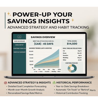 Savings Goal Tracker Excel Template | Budget Spreadsheet Finance Dashboard for Emergency Fund Vacation Car Wedding Savings | Digital Download