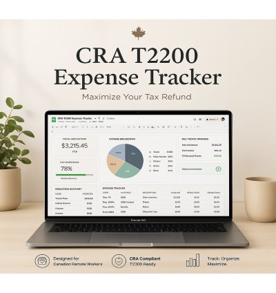 CRA T2200 Home Office Expense Tracker Google Sheets | Canada Remote Worker Tax Deduction Spreadsheet | Work From Home Budget Template