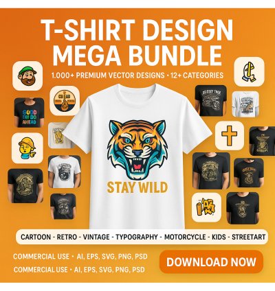 T-Shirt Design Mega Bundle –9000+ Premium Vector Designs for Print-on-Demand & Commercial Use